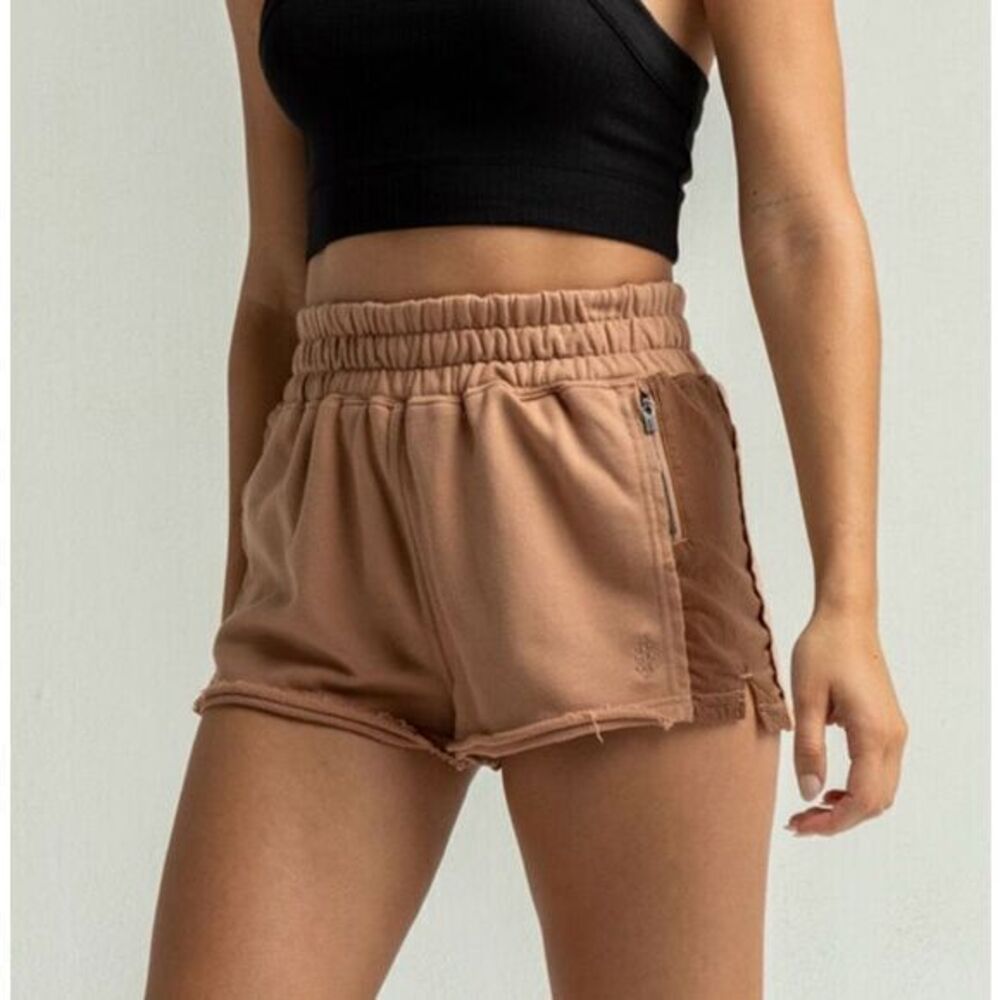 Free People Movement Halfway There Sweat Shorts Brown Tan Pull On Small Casual